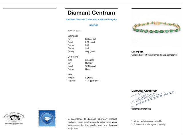 Geelgouden tennisarmband diamant smaragd - afbeelding 8 van  8