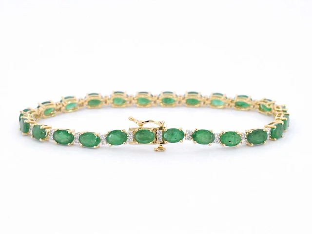 Geelgouden tennisarmband diamant smaragd - afbeelding 3 van  8