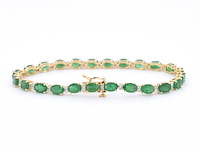 Geelgouden tennisarmband met diamanten en smaragden - afbeelding 3 van  9