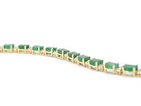 Geelgouden tennisarmband met diamanten en smaragden - afbeelding 5 van  9