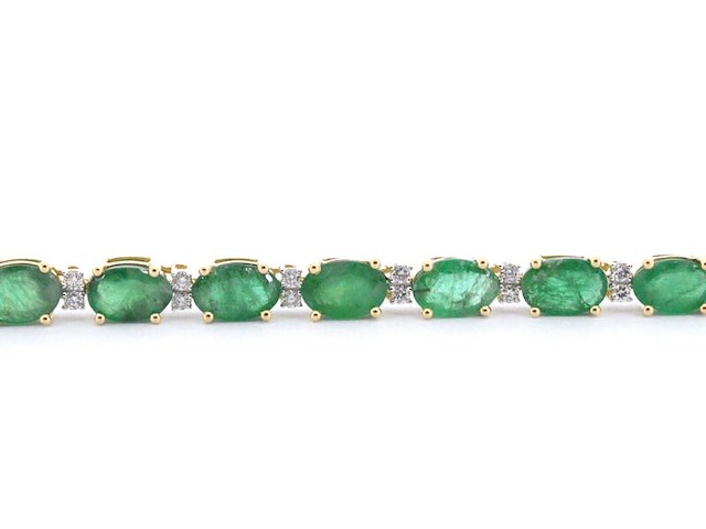 Geelgouden tennisarmband met diamanten en smaragden - afbeelding 6 van  9