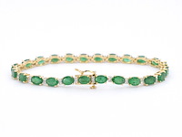 Geelgouden tennisarmband met diamanten en smaragden - afbeelding 3 van  7