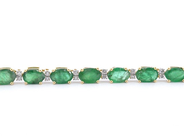 Geelgouden tennisarmband met diamanten en smaragden - afbeelding 6 van  7