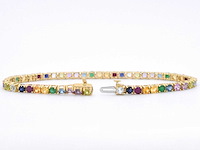 Geelgouden tennisarmband met multi colour edelstenen - afbeelding 5 van  9