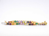 Geelgouden tennisarmband met multi colour edelstenen - afbeelding 7 van  9