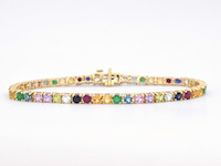 Geelgouden tennisarmband met multi colour edelstenen - afbeelding 1 van  10