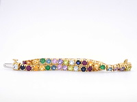 Geelgouden tennisarmband met multi colour edelstenen - afbeelding 7 van  10