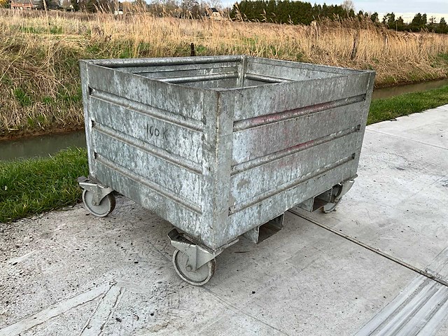 Gegalvaniseerde metalen palletdoos op wielen - afbeelding 1 van  4
