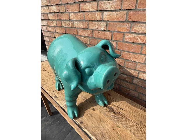 Geglazuurde sculptuur varken - afbeelding 2 van  3