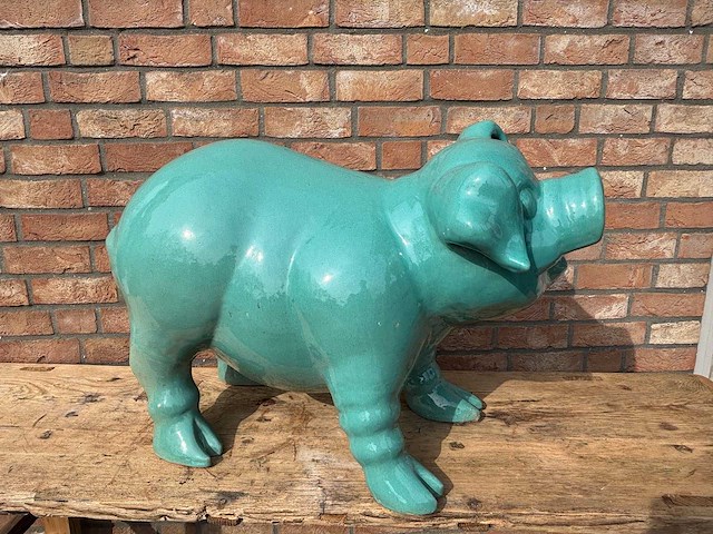 Geglazuurde sculptuur varken - afbeelding 3 van  3