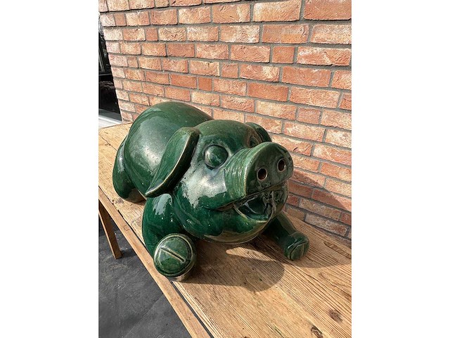 Geglazuurde sculptuur varken - afbeelding 2 van  3