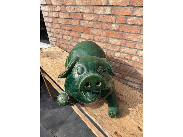 Geglazuurde sculptuur varken - afbeelding 3 van  3