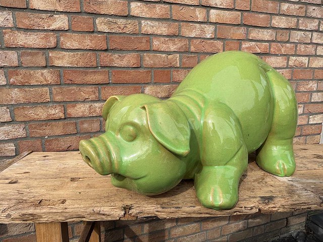 Geglazuurde sculptuur varken - afbeelding 3 van  3