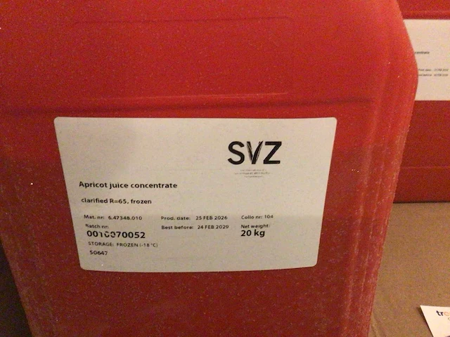 Geklaard abrikozenvruchtensapconcentraat (r=65),diepgevroren 20kg (2x) - afbeelding 2 van  2