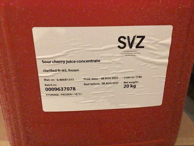 Geklaard zure-kersensapconcentraat (r=65) diepgevroren 20kg (4x) - afbeelding 1 van  2