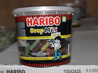 Gekleurde drop mix haribo in 10 overdozen met 6 emmers a650 g. tht 9-2026. - afbeelding 1 van  2