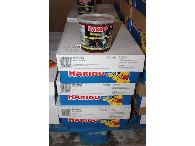 Gekleurde drop mix haribo in 3 overdozen met 6 emmers a650 g. tht 7-2026. - afbeelding 2 van  2
