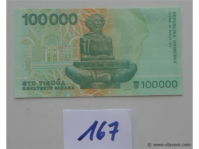 Geldbriefje 100.000 dinara kroatië - afbeelding 1 van  2