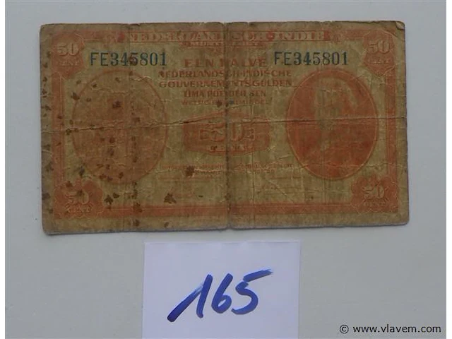 Geldbriefje nederlands-indië 1943 - afbeelding 1 van  2