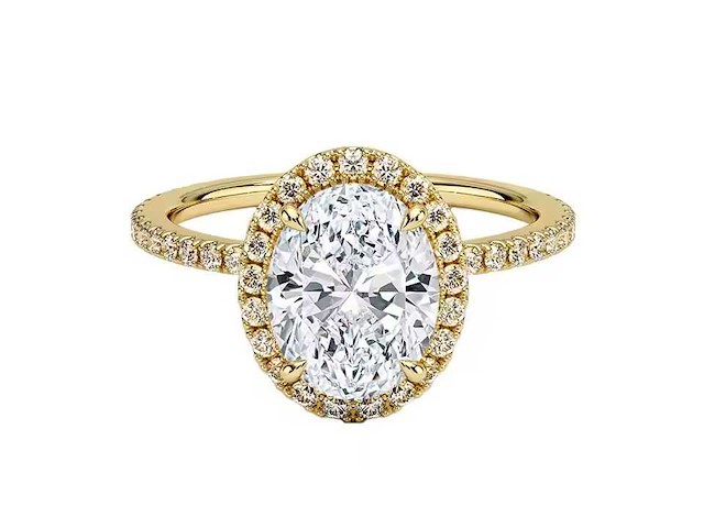 Gele entourage ring met een grote ovaal geslepen briljant - afbeelding 1 van  4