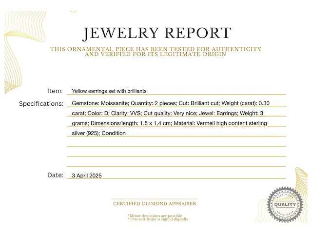 Gele oorbellen met briljant gezet - afbeelding 3 van  8