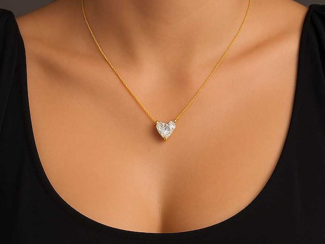 Gele solitair halsketting met hartvorm briljant van hoge kwaliteit - afbeelding 2 van  7