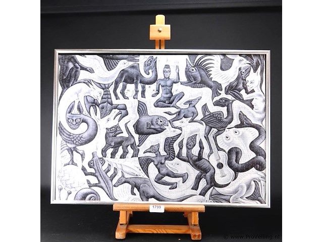 Gelegde puzzel m.c. escher ingelijst - afbeelding 1 van  5