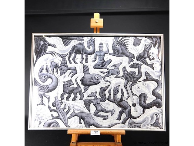 Gelegde puzzel m.c. escher ingelijst - afbeelding 2 van  5