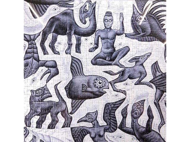 Gelegde puzzel m.c. escher ingelijst - afbeelding 3 van  5