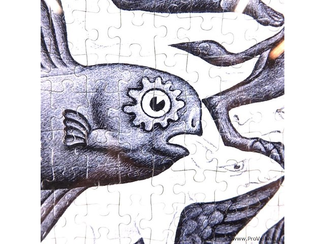 Gelegde puzzel m.c. escher ingelijst - afbeelding 4 van  5