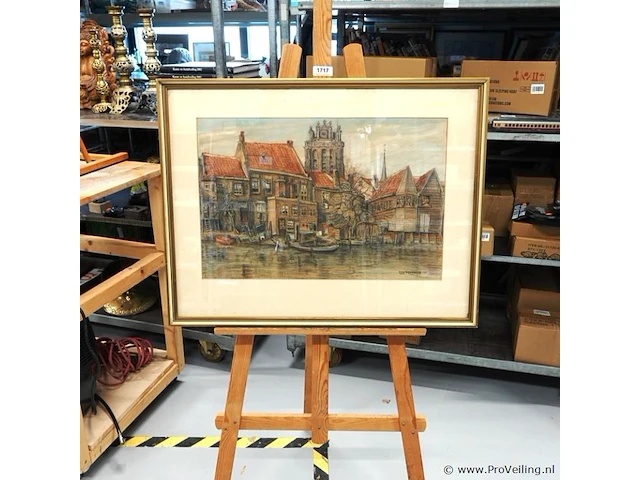 Gemengde techniek sint-laurenskerk in rotterdam, gezien vanuit een noordoostelijke hoek vanaf de verdwenen waterkant bij de karnemelkshaven of de bagijnenstraat. eugène rensburg - afbeelding 1 van  5