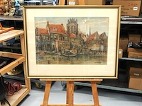 Gemengde techniek sint-laurenskerk in rotterdam, gezien vanuit een noordoostelijke hoek vanaf de verdwenen waterkant bij de karnemelkshaven of de bagijnenstraat. eugène rensburg