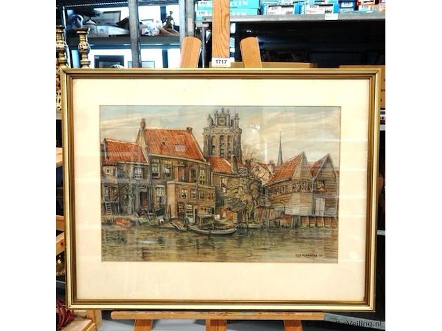Gemengde techniek sint-laurenskerk in rotterdam, gezien vanuit een noordoostelijke hoek vanaf de verdwenen waterkant bij de karnemelkshaven of de bagijnenstraat. eugène rensburg - afbeelding 2 van  5