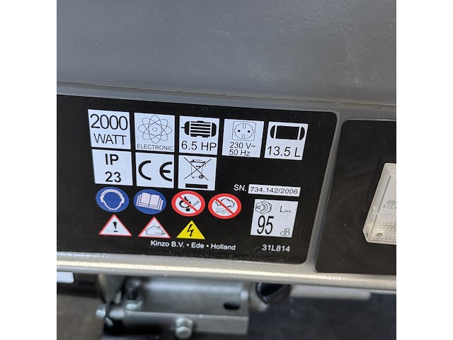 Generator, kinzo, 2000 watt, 6,5hp, 230v-50hz - afbeelding 2 van  5