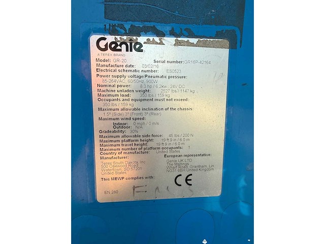 Genie - gr-20 - masthoogwerker - 2016 - afbeelding 9 van  17