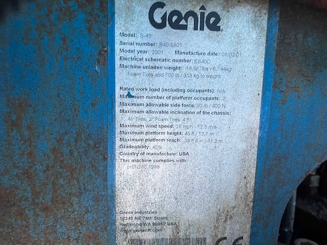 Genie s45 aerial work platforms 2001 - afbeelding 7 van  7