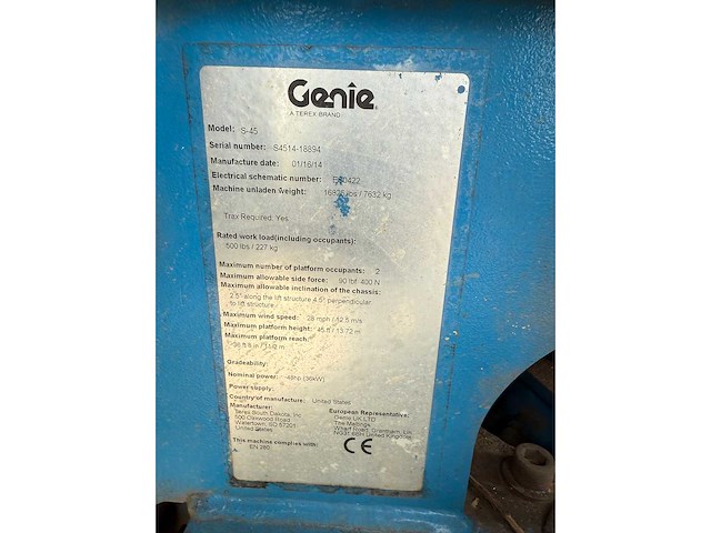 Genie s45 trax telescoophoogwerker - afbeelding 10 van  10