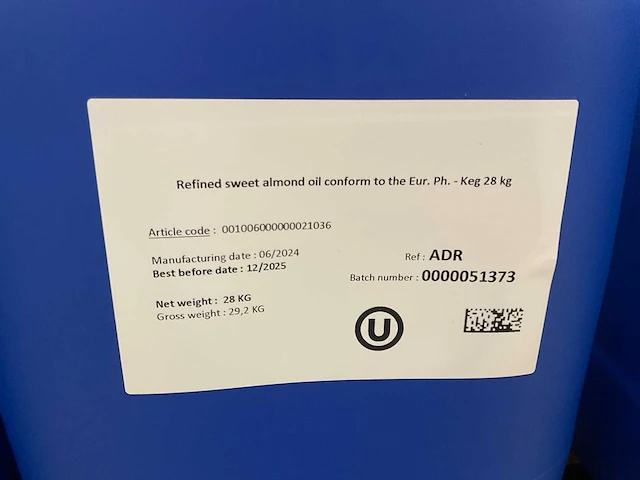 Geraffineerde zoete amandel olie 28kg - afbeelding 1 van  3