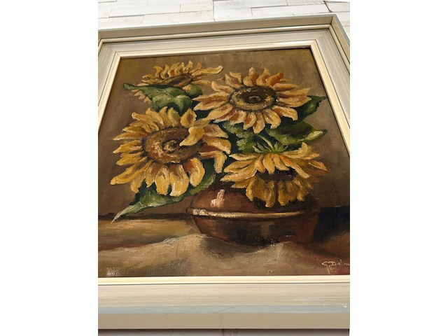 Gerard dalman - 'zonnebloemen op vaas' - afbeelding 4 van  6