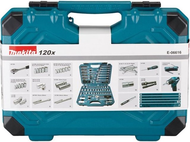 Gereedschaps koffer 120 delig, makita, e-06616, blauw - afbeelding 4 van  5
