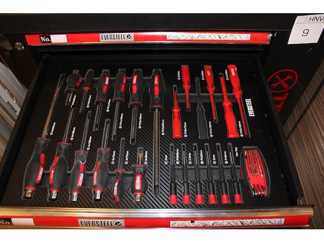 Gereedschapswagen eversteel gevuld met diverse gereedschap w.o. schroevendraaiers, doppenset, tangen, sleut... - afbeelding 3 van  8