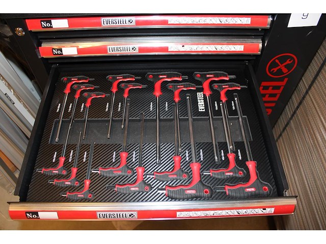 Gereedschapswagen eversteel gevuld met diverse gereedschap w.o. schroevendraaiers, doppenset, tangen, sleut... - afbeelding 4 van  8
