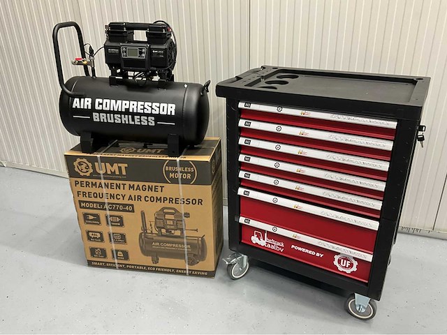 Gereedschapswagen gevuld en hogedrukcompressor 40 liter - ultra force equipment - afbeelding 1 van  37
