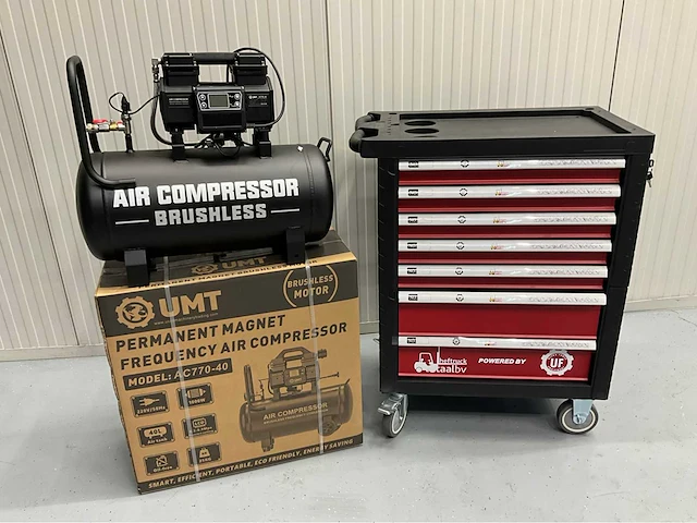 Gereedschapswagen gevuld en hogedrukcompressor 40 liter - ultra force equipment - afbeelding 12 van  38
