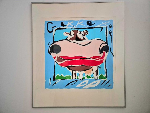 Gerlofsma - zeefdruk - 'gekke koe' - 90 x 80 cm. - afbeelding 1 van  4