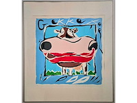 Gerlofsma - zeefdruk - 'gekke koe' - 90 x 80 cm. - afbeelding 2 van  4