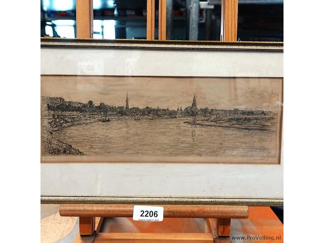 Gerrit haverkamp ets met een panoramisch stadsgezicht van de kade bij arnhem - afbeelding 2 van  6