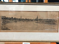 Gerrit haverkamp ets met een panoramisch stadsgezicht van de kade bij arnhem - afbeelding 2 van  6