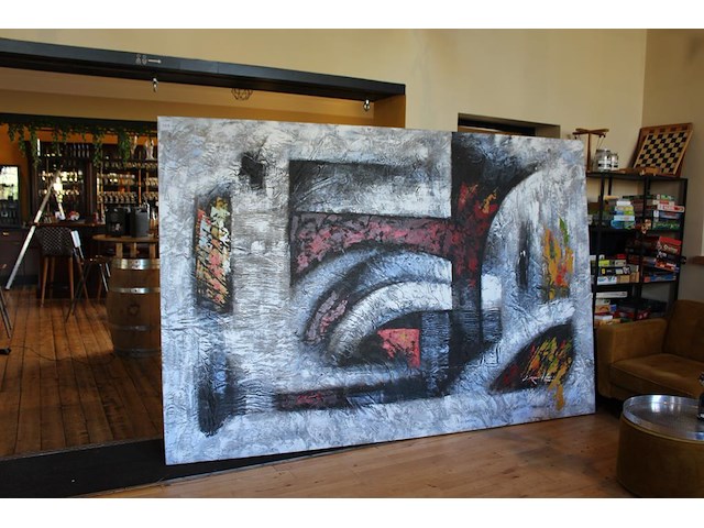 Gesigneerd schilderij op doek met afmeting 300 x 200 cm. - afbeelding 1 van  3