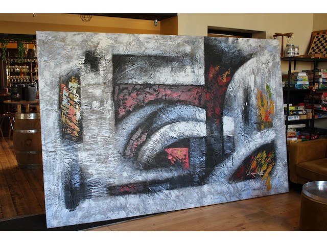 Gesigneerd schilderij op doek met afmeting 300 x 200 cm. - afbeelding 2 van  3
